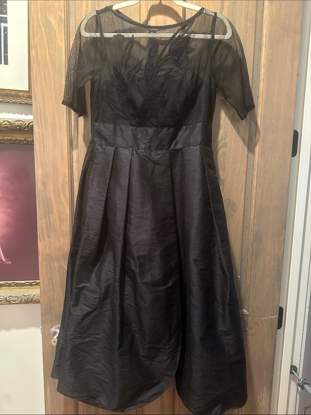 Elegant Black A-Line Dress with Sheer Embroidered Bodice